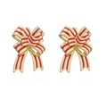 3D bow stud earrings in gold metal with red striped enamel finish for festive style - Gold Red Bowknot