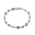 Détail d'un bracelet argenté avec zircons multicolores à tailles mixtes et fermoir pliant - Bracelet Géométrique Multicolore Argent 1 Pièce