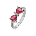 Close-up of bow ring with red triangular stones and silver adjustable band detail - Silver Base Red Zirconia