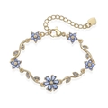 Elegant gold flower bracelet with blue marquise crystals and adjustable lobster clasp - Gold Tone Blue Zirconia Flower Leaf Bracelet