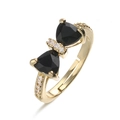 Elegant gold bow-shaped open adjustable ring with black triangle gems and white diamonds - Gold Black Zirconia