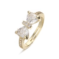 Detail of adjustable bow-shaped ring with sparkling zircons and a polished gold finish - Gold White Zirconia