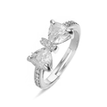 Detail of a sparkling bow-shaped ring with triangular clear stones and an adjustable band - Platinum White Zirconia