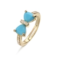 Detail of adjustable gold bow ring with blue turquoise and sparkling cubic zirconia - Gold Turquoise