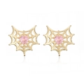 Gothic style gold spider web stud earrings with pink heart zircon for Halloween - Gold Frame With Pink Zircon