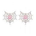 Spider web earrings with pink heart cz crystals and gothic silver finish on white background - Silver Frame With Pink Zircon