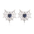 Detalle de pendientes de telaraña con cristal azul en forma de corazón y plata - Marco Plateado con Circón Azul