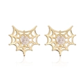 Detailed close-up of golden spider web earrings with heart-shaped sparkling zircon - Gold Frame With White Zircon