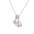 Détail du collier flocon de neige avec perle blanche et cloche en cristaux roses - Collier Flocon de Neige de Noël Chapeau Argenté