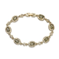 Close-up of gold-plated bracelet featuring oval green stones and clear zircon accents - Gold Olive Green Zirconia