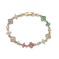 Elegant gold bracelet with colorful zircon clover charms and secure folding clasp closure - Gold with Multicolor Zircon