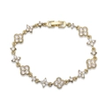 Luxurious gold four-leaf clover bracelet with sparkling white cubic zirconia stones - Gold White Zirconia