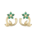 Detail of camellia flower earrings with green crystal petals and golden plating - One Pair / Gold Green Zirconia Flower Stud Earrings