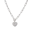 Close-up of heart-shaped silver pendant with micro-pave zircons on a paperclip chain - Necklace-50cm / White Gold