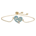 Details des verstellbaren Goldarmbands mit himmelblauem Emaille-Herz und Zirkonia - Blaue Armband