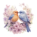 Dettaglio di adesivo murale con uccelli romantici e fiori per arredo camera - 29*29cm/HY-M017