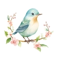 Dettaglio di uccello blu su un ramo con fiori di ciliegio rosa per decoro murale - 26*29cm/HY-M018