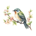 Dettaglio dell'adesivo murale acquerello con uccello variopinto su un ramo fiorito - 25*29cm/HY-M019