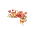 Dettaglio di adesivi murali floreali con fiori rossi e arancioni e foglie verdi a forma di L - Stile Floreale Vintage Rosso Arancio (HY-KG014)