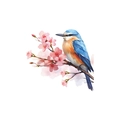 Adesivo murale con martin pescatore su ramo di ciliegio rosa per decorazione casa - Uccello Blu Sakura (HY-KG017) / 13x14cm