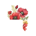 Detail von tropischen roten Mohn- und gelben Blumenwandstickern für die Dekoration - Rote Mohnblume Stil (HY-KG004) / 17.5x14.5cm