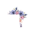 Detailed watercolor floral border with purple anemones and pink roses for wall decoration - Blue and Purple Hand-painted Anemone Corner Decor (HY-KG010)