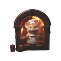3D Cartoon Maus Koch Wandaufkleber mit Kochmütze und Löffel im Steinofen - Chef-Maus mit Schöpfkelle Stil (SD19)