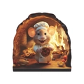 3D niedlicher Maus-Koch Wandaufkleber mit Pizza und warmem Ofenfeuer Hintergrundeffekt - Chef-Maus mit Pizza Stil (SD21)