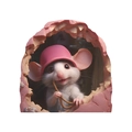3D-Wandaufkleber mit Cartoon-Maus, pinkem Sonnenhut und kreativem Riss-Design - Maus mit rosa Hut am Seil Stil (SD29)