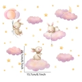 Detail view of cute bunny and pink clouds wall stickers showing product dimensions - Pink Cloud Rabbit (FX7583)