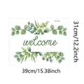 Detailed dimensions of green leaf wall sticker with central welcome text on white background - 31*39cm (FX-F510)