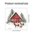 Detailed view of watercolor Christmas wall stickers featuring red house and reindeer family - Snow Cabin And Reindeer (DZ1611) / 29*29cm/DZ1611