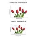 Detailed size guide for tulip wall stickers showing 14x9cm finished and 16x11cm sheet size - Red Tulip Style (KG274)
