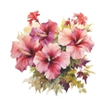 Primer plano de pegatinas de pared de flores de hibisco en acuarela con pétalos rosados - Estilo Racimo de Flores Rosas (HY-M006)