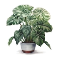 Detalle de vinilo decorativo de planta tropical alocasia en maceta de acuarela - Planta Verde Realista (HY-M015) / 25*29cm