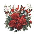 Dettaglio di adesivi murali con rose rosse, foglie verdi e farfalle decorative - Farfalla Nera Bianca Rossa Rosa (HY-M023)