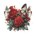 Dettaglio adesivo da parete con rose rosse foglie e farfalla per decorazione - Farfalla Macchiata Nera Bianca Rossa Rosa (HY-M024)