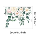 Dettaglio adesivo da parete con rose acquerello e foglie verdi misura 29x22cm - Stile Rosa Rosa Bianca Eucalyptus (M-226)