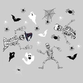Halloween Wandsticker Set mit gruseligen Skeletten, Geistern, Fledermäusen und Spinnweben - Skelett und Fledermaus Kombination (WSQT027)