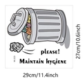 Detailed view of hygiene reminder wall sticker with trash bin icon and 29x27cm dimensions - 27*29cm/M-223