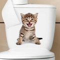 Detail view of 3D brown tabby kitten wall sticker applied on white toilet tank surface - Brown Tabby Meowing Cat (FX01)