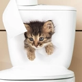 Detailed 3D cat wall sticker with realistic kitten peeking from a crack on toilet tank - Tabby Cat Emerging from Crack (FX06)