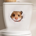 Close-up of 3D lifelike hamster wall sticker on a white toilet tank for home decoration - Hamster Peeking from Hole (FX08)