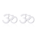 Macro view of silver Om symbol stud earrings with high-polish metallic finish - Silver