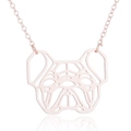 Detail of rose gold geometric hollow pug pendant necklace with elegant thin chain links - Rose Gold