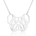 Polished silver stainless steel hollow pug dog pendant necklace with a mirror reflection - Silver