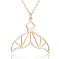 Detailed front view of a minimalist golden hollowed mermaid tail pendant on an O-chain - Gold