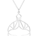 Macro shot of silver mermaid tail pendant with geometric hollow design on O-chain - Steel