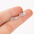 Macro detail of silver Gothic style 1996 year number stud earrings for women - 1996 Silver