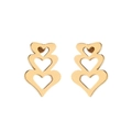 Détail de boucles d'oreilles triple cœur évidé en acier inoxydable finition dorée - Or